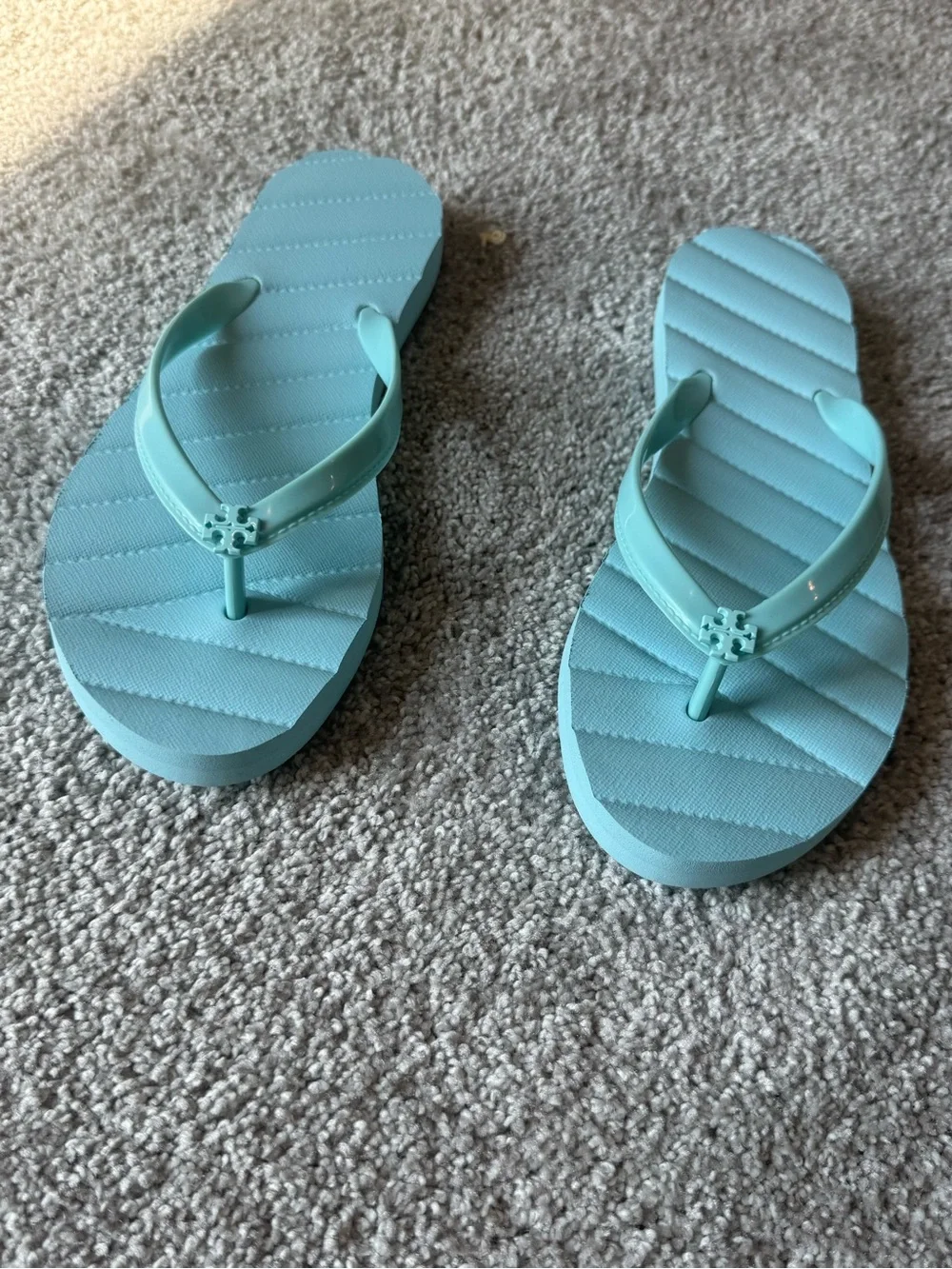Tory Burch Mint Blue Logo-Thong Sandals
